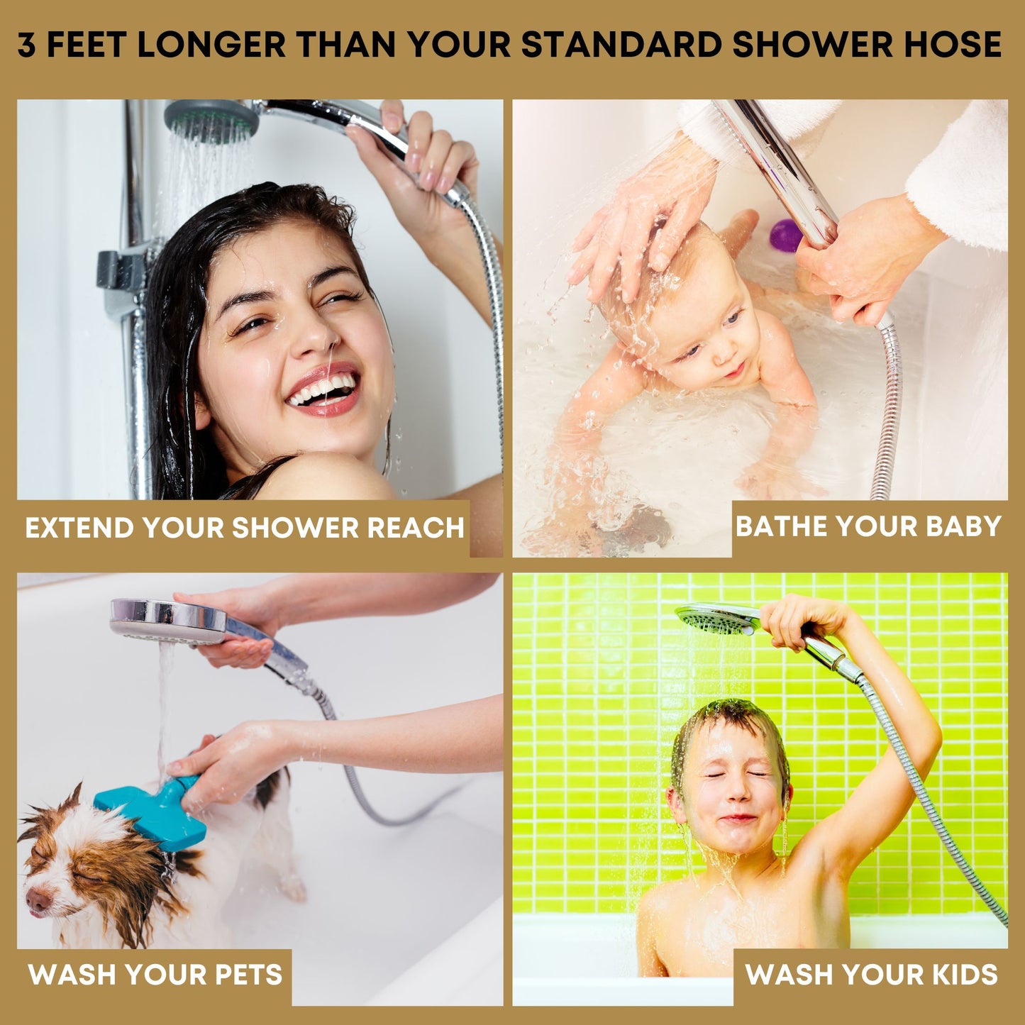 The PurrfectZone Shower Hose - 72 Inch Stainless Steel (Chrome)