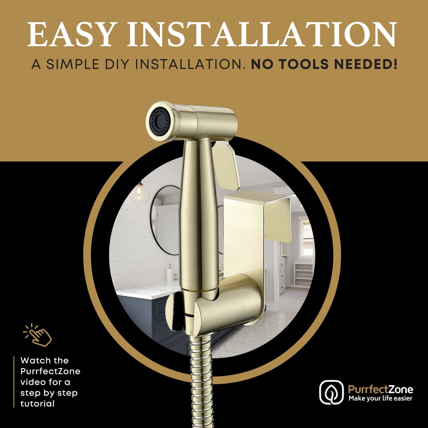 Two-Pack Brushed Gold Purrfectzone Bidet Sprayer for Toilet, Handheld Sprayer Kit, Hand Held Bidet, Cloth Diaper Sprayer Set