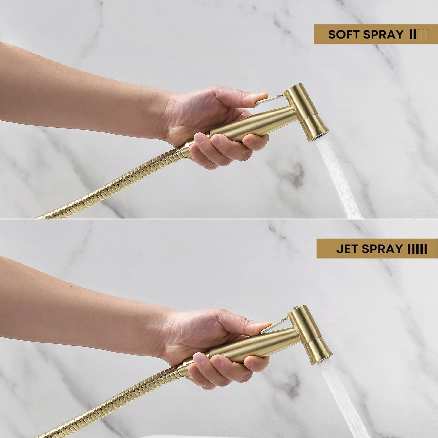 Two-Pack Brushed Gold Purrfectzone Bidet Sprayer for Toilet, Handheld Sprayer Kit, Hand Held Bidet, Cloth Diaper Sprayer Set