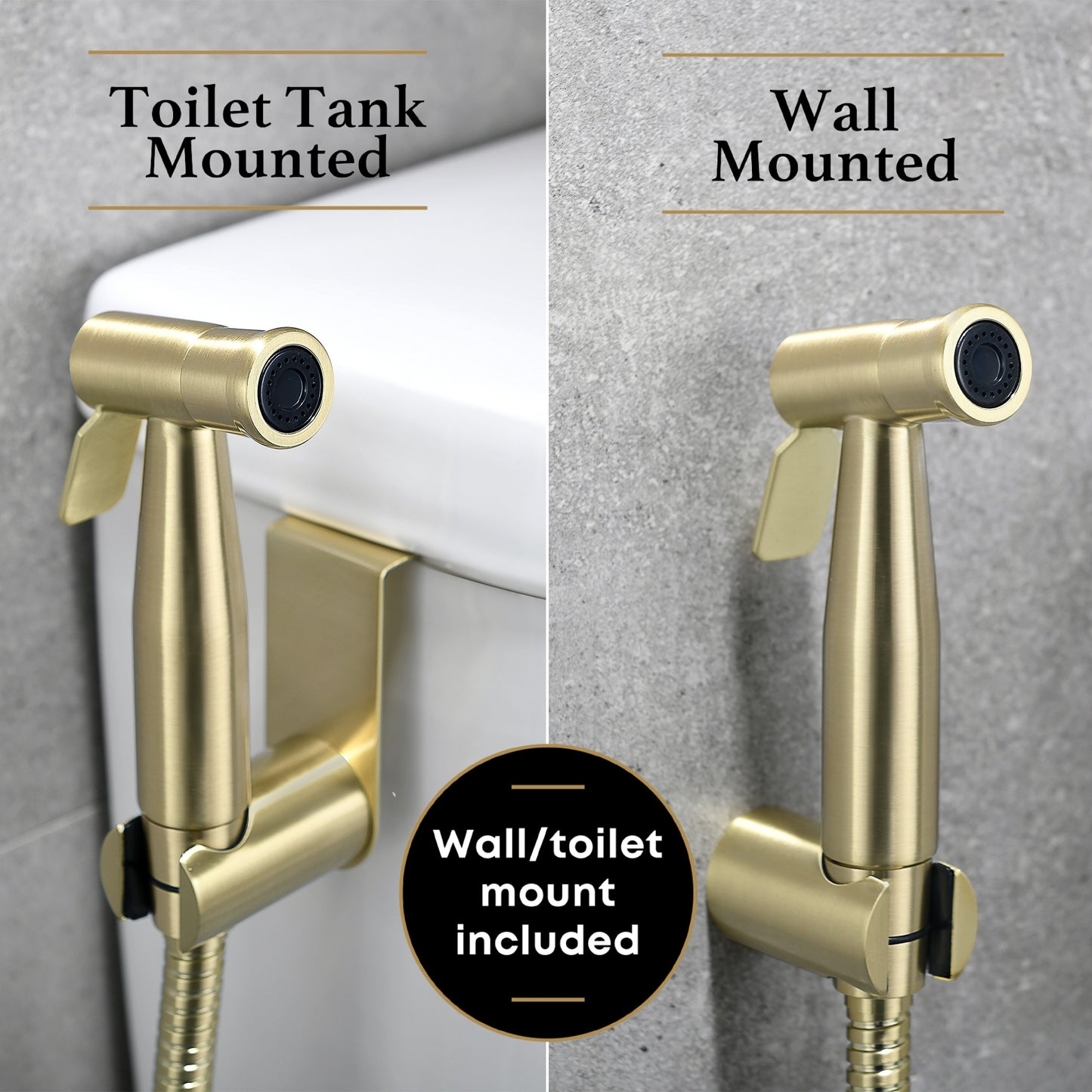 Two-Pack Brushed Gold Purrfectzone Bidet Sprayer for Toilet, Handheld Sprayer Kit, Hand Held Bidet, Cloth Diaper Sprayer Set