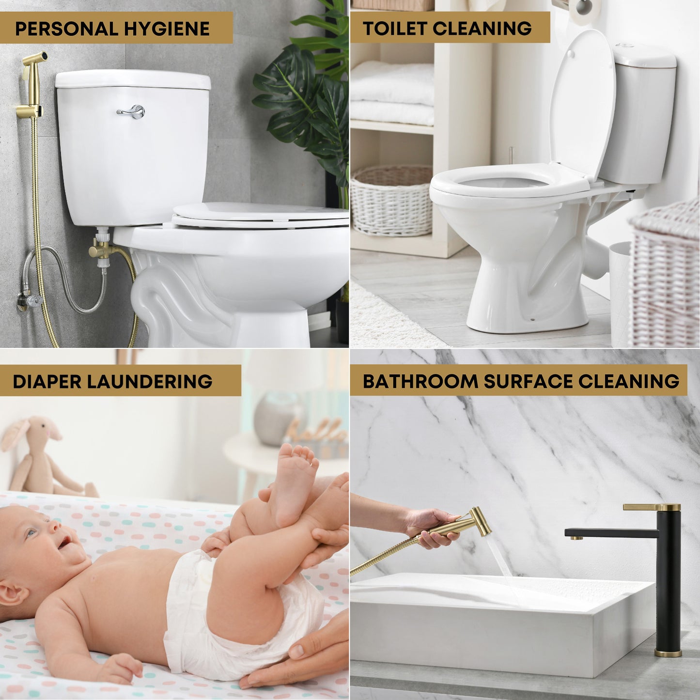 Two-Pack Brushed Gold Purrfectzone Bidet Sprayer for Toilet, Handheld Sprayer Kit, Hand Held Bidet, Cloth Diaper Sprayer Set