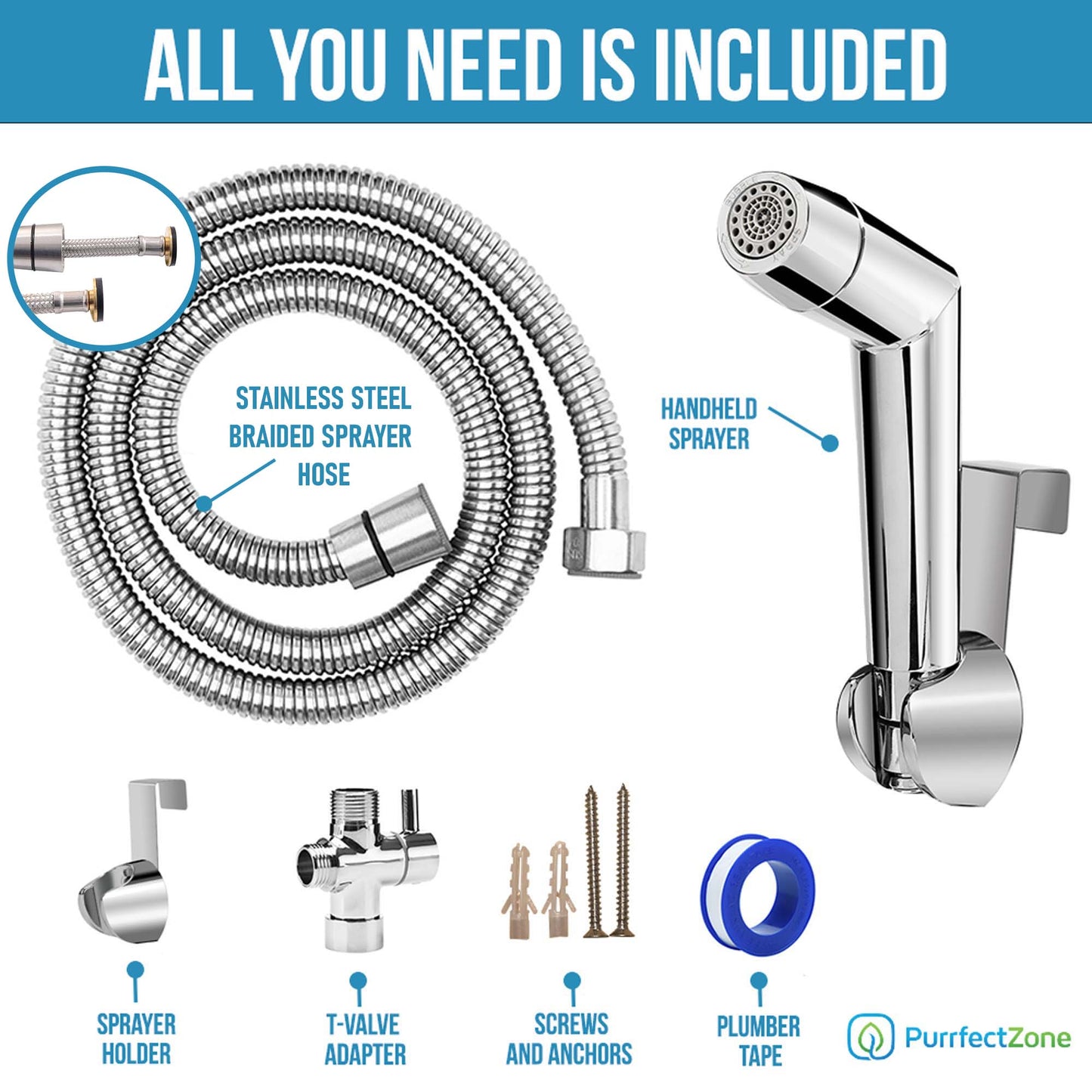 Bundle of Two Complete Kits, our Stainless Bidet Sprayer and Two-mode bidet/diaper sprayers